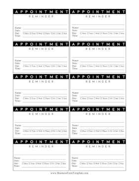 Appointment Reminder Card Business Form Template