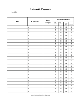 Automatic Payment Dates Tracker Business Form Template