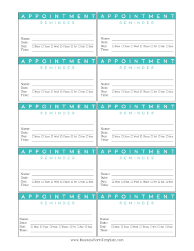 Blue Appointment Reminder Card Business Form Template