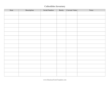 Collectibles Inventory Business Form Template