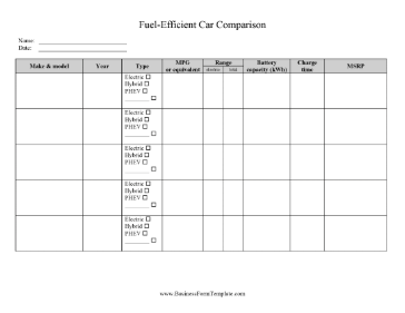 Electric Or Hybrid Car Comparison Business Form Template