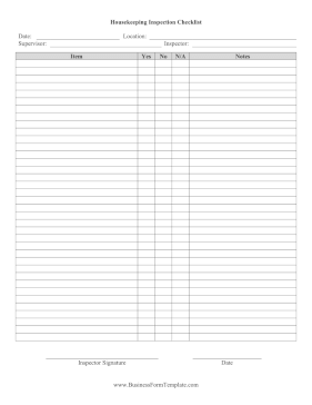 Housekeeping Inspection Checklist Business Form Template