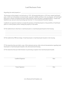 Landlord Lead Disclosure Form Business Form Template