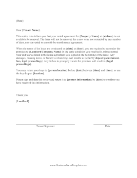 Landlord Non-Renewal Letter Business Form Template