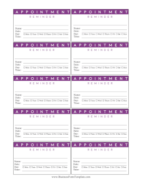 Purple Appointment Reminder Card Business Form Template