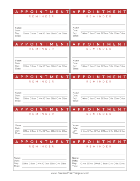 Red Appointment Reminder Card Business Form Template