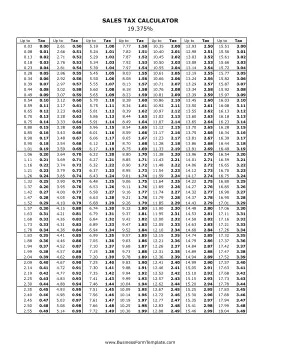 19.375% Sales Tax Calculator Business Form Template