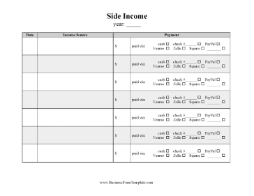 Side Income Log Business Form Template