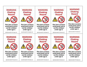 Small Parts Choking Hazard Warning Tag Business Form Template