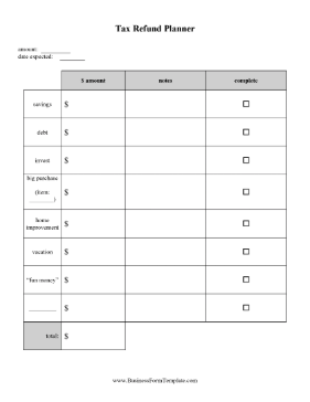 Tax Refund Planner Business Form Template