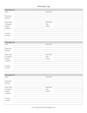 Warranty Log Business Form Template