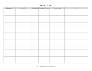 Warranty Tracker Business Form Template